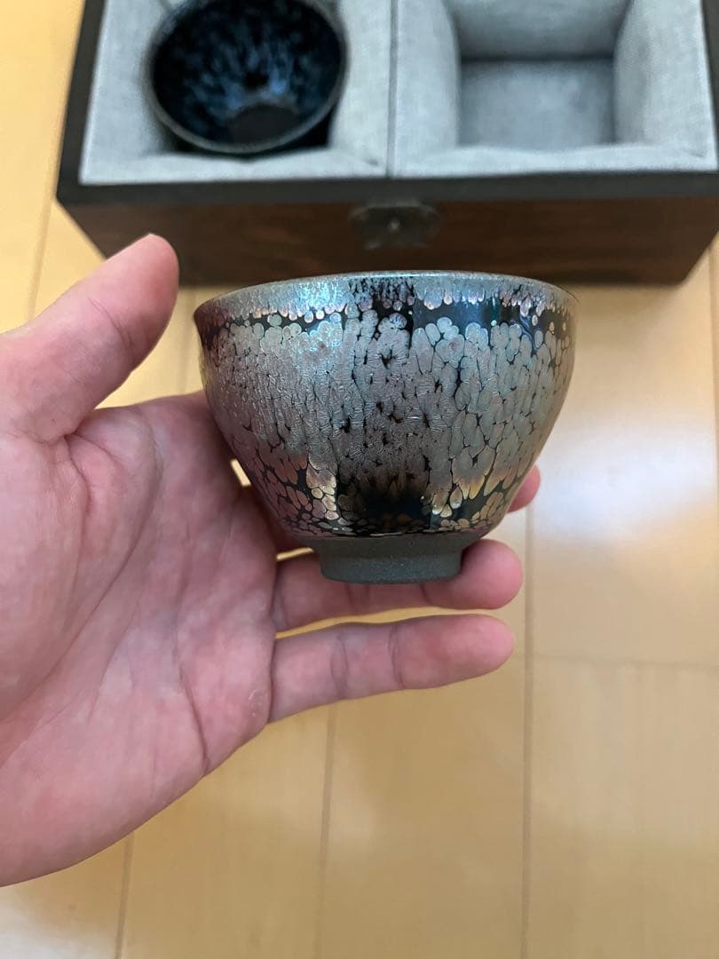 【極美品】中国伝統工芸 建盞（けんさん）茶碗 2客セット 証明書・木箱付