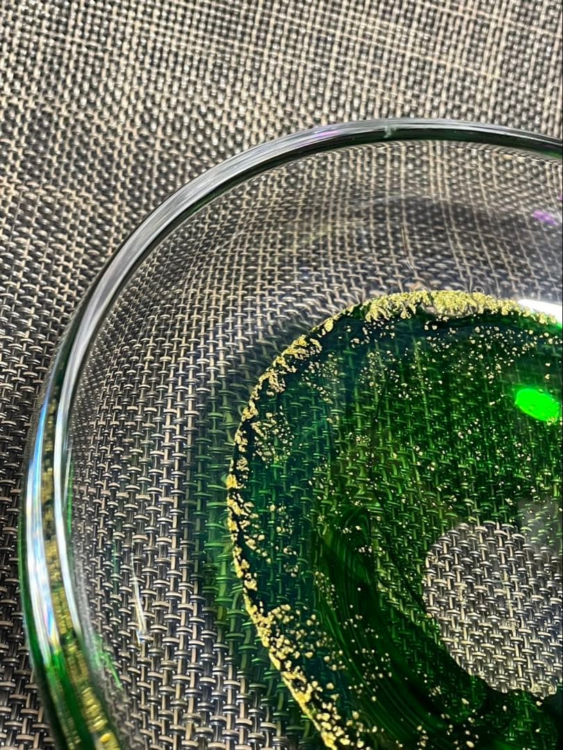 ガラス グリーン金箔 作家物風 浩 ガラスプレート
