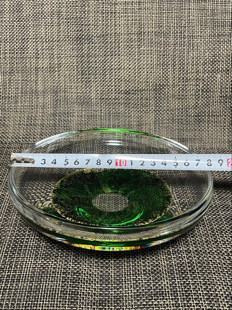 ガラス グリーン金箔 作家物風 浩 ガラスプレート