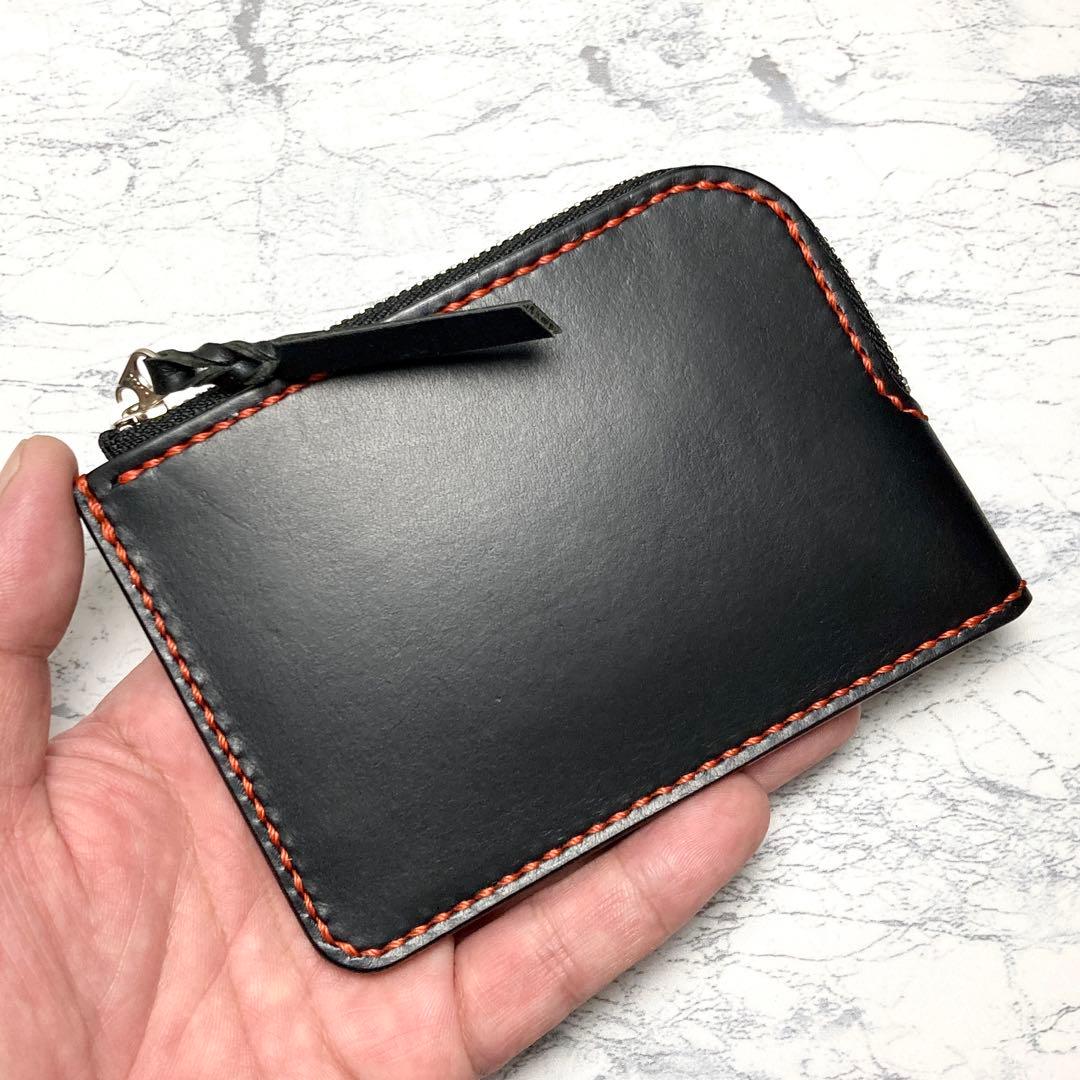 L字ファスナー財布 イタリアンレザー コンパクト財布 黒 メンズ レディース
