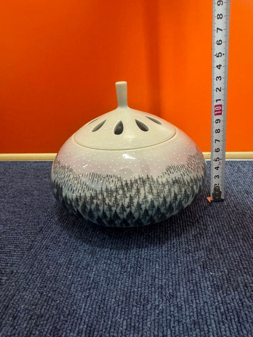 1680 有田焼 藤井朱明作 朝日雪香炉 染付樹海図細密絵付　未使用