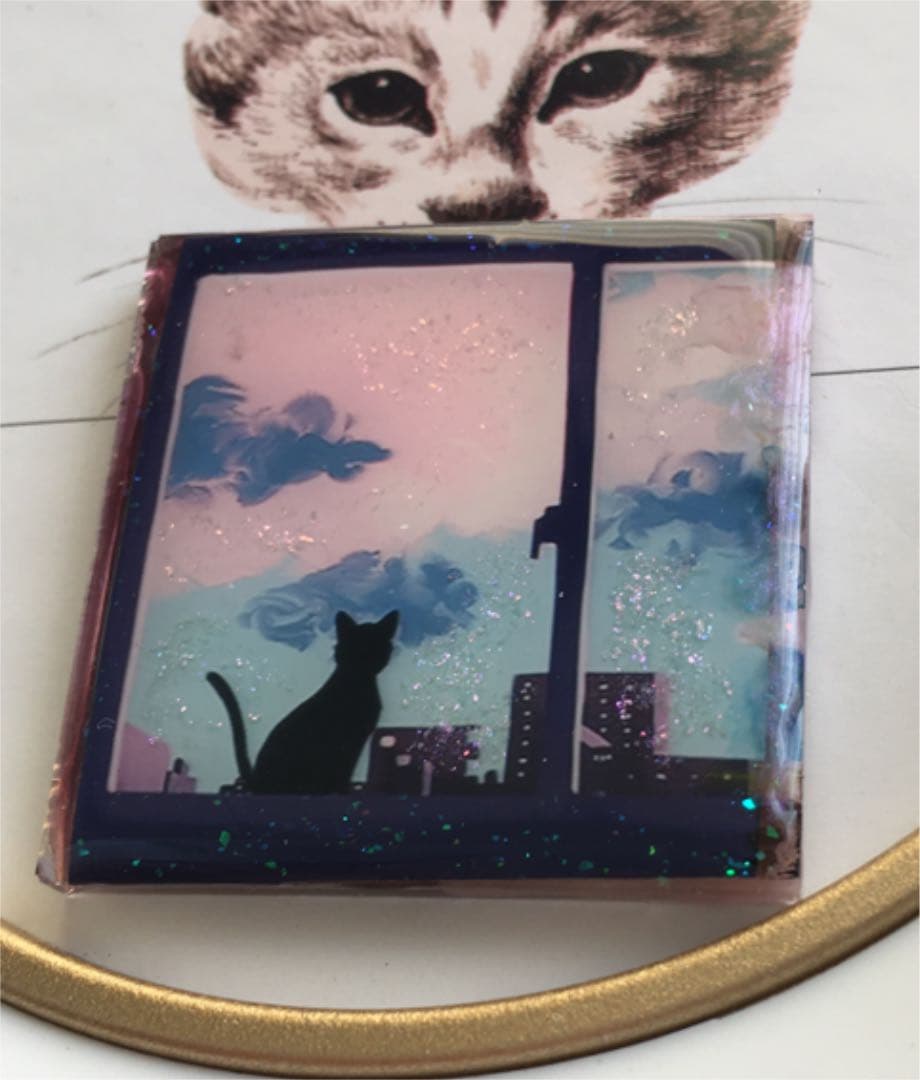 レジンヘアゴム♡夕焼け窓ぎわ黒猫ちゃん・再販不可