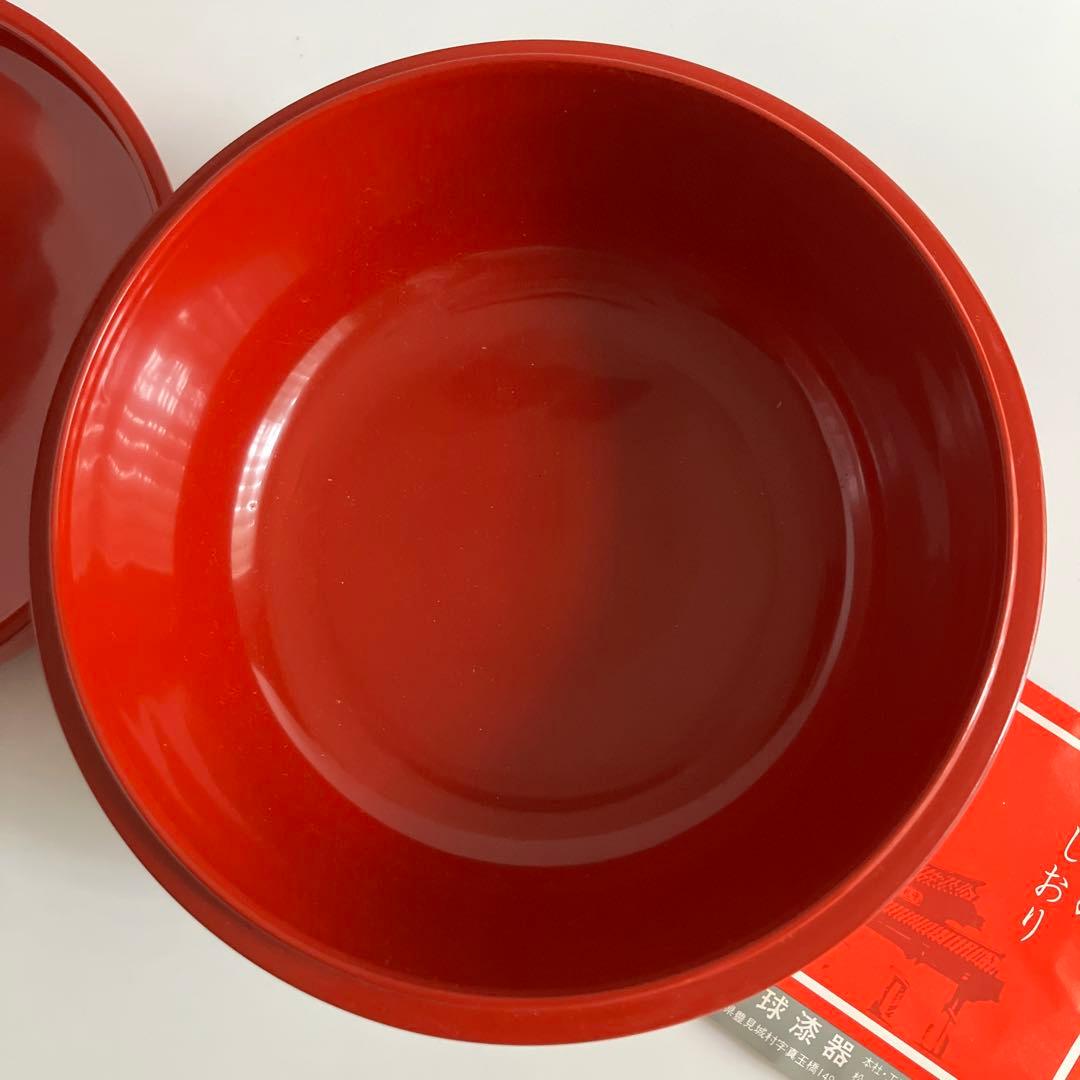 未使用　琉球漆器　菓子器　朱に黒梅