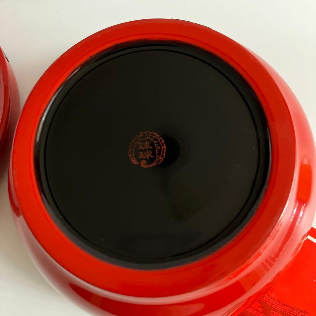 未使用　琉球漆器　菓子器　朱に黒梅