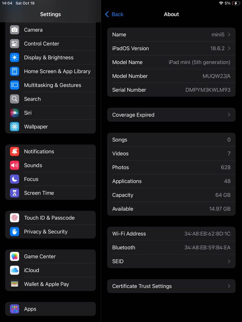 Apple iPad mini 5 スペースグレー 本体