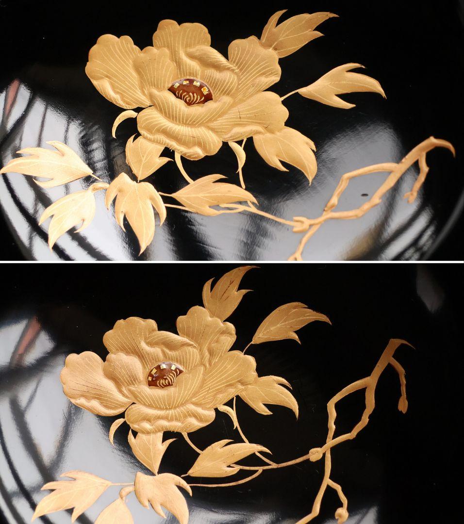 【CM432】天然木漆塗 獅子牡丹唐草金蒔絵 黒塗椀 五客 / (検) 輪島加賀