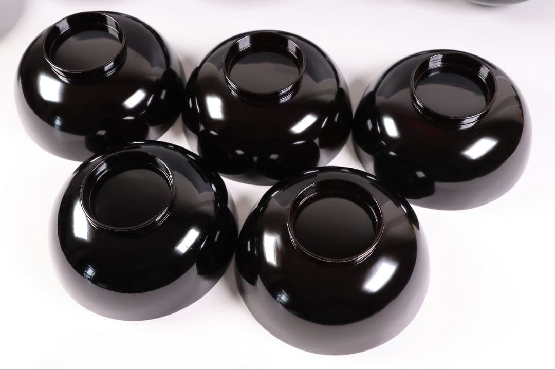 【CM432】天然木漆塗 獅子牡丹唐草金蒔絵 黒塗椀 五客 / (検) 輪島加賀