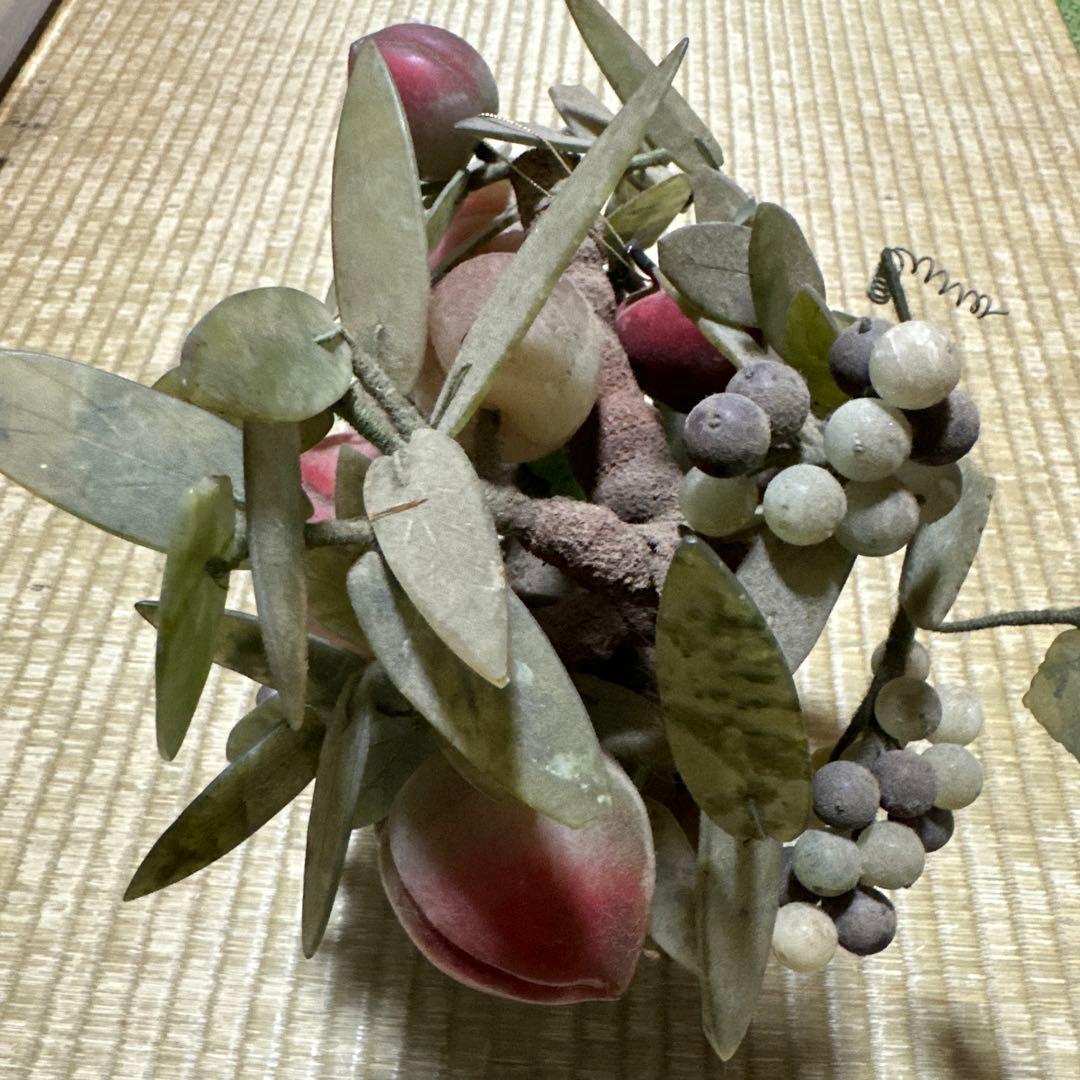 翡翠製 桃の木 盆栽 置物 玉石彫刻 現状品!!