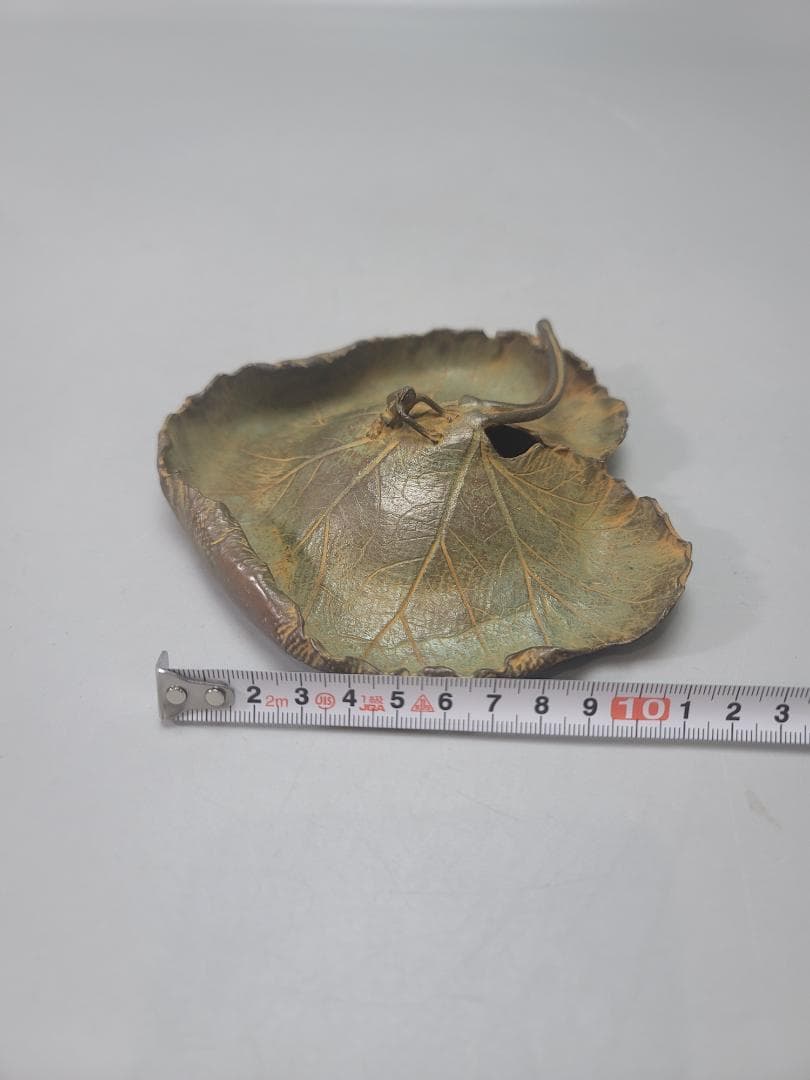 青銅 露の葉 置物 筆架 紙鎮 共箱 DT638