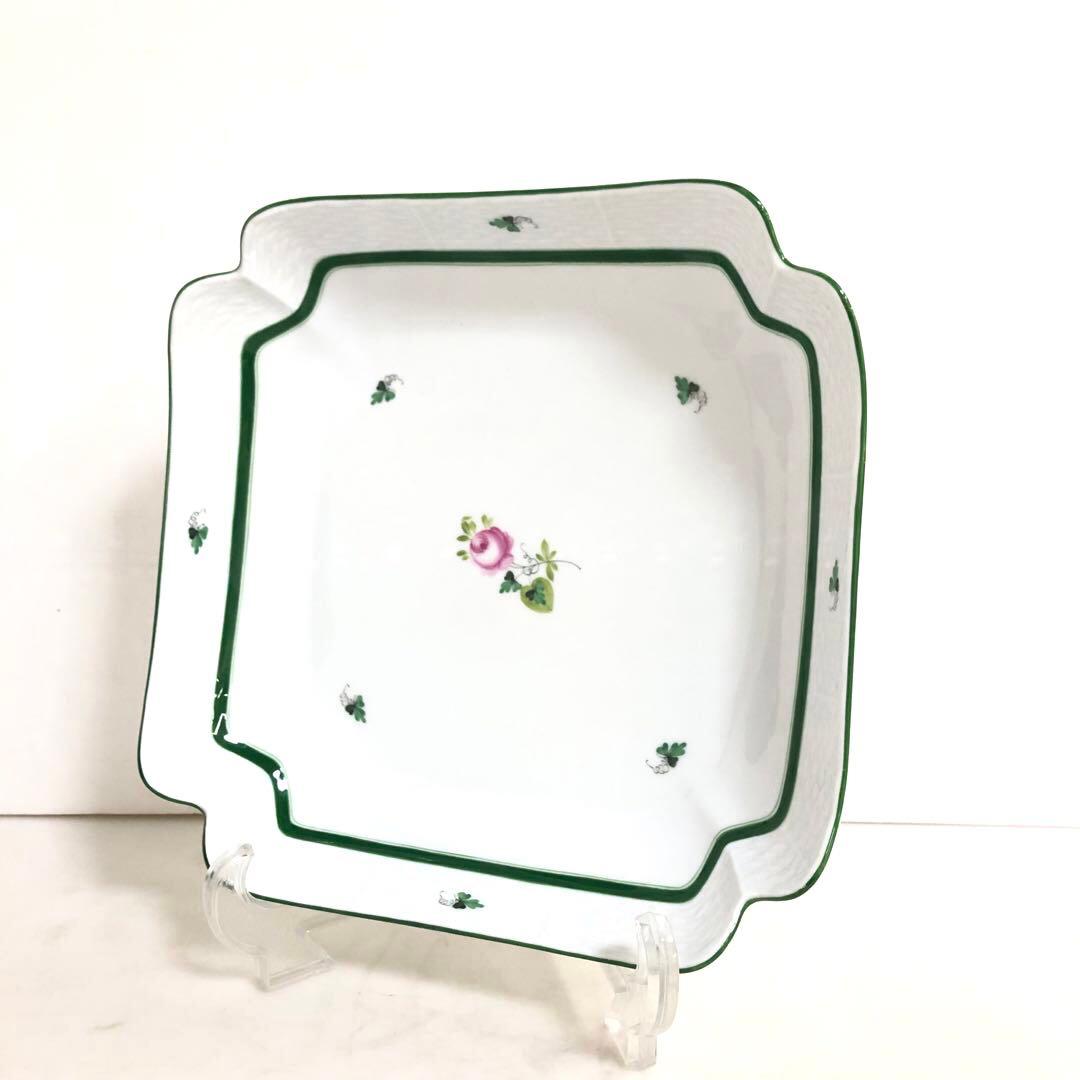 HEREND ヘレンド　スクエアケーキプレート　ウィーンの薔薇　26cm