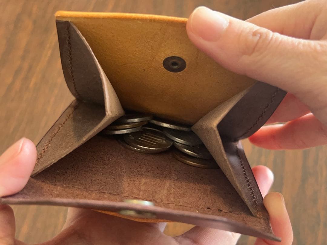 本革 ミニ財布 コンパクト財布 ハンドメイド レザー 手縫い 二つ折り　財布