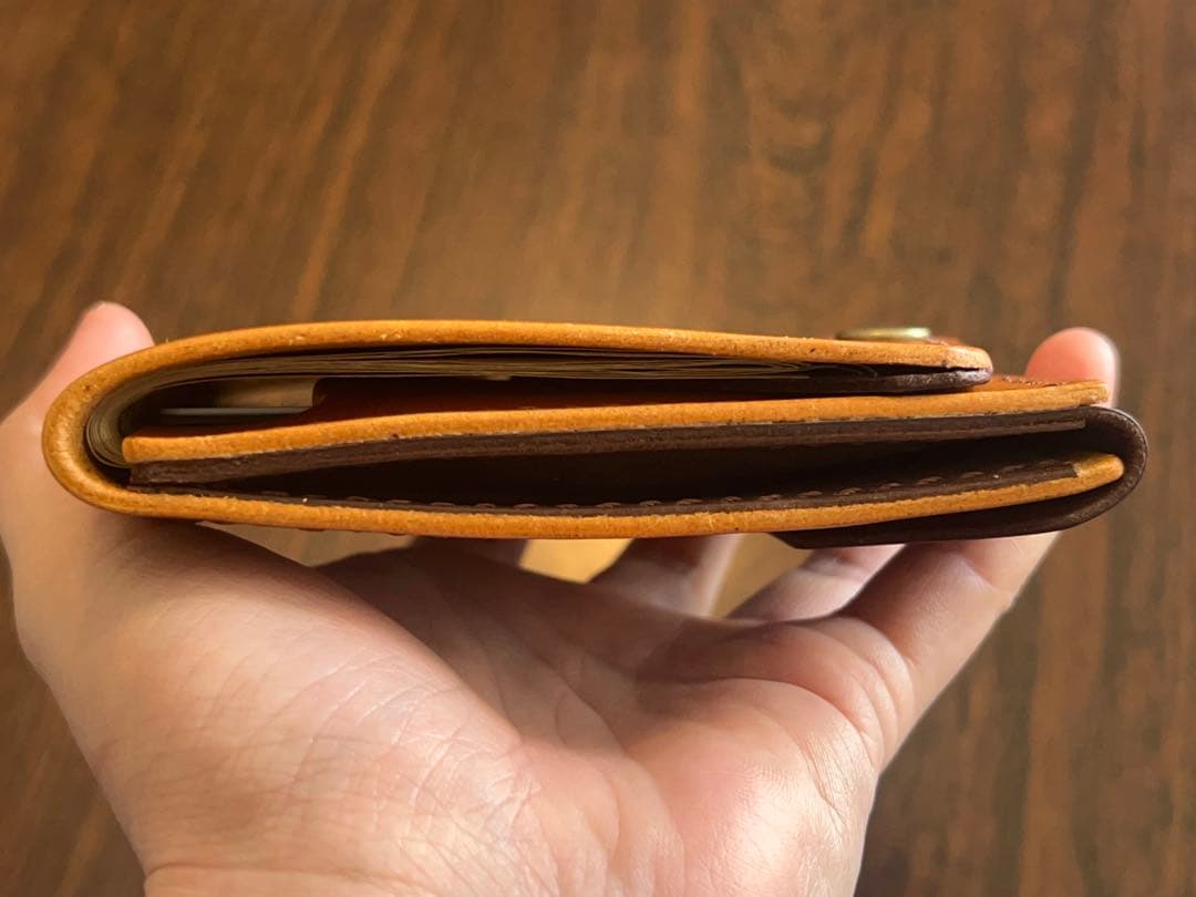 本革 ミニ財布 コンパクト財布 ハンドメイド レザー 手縫い 二つ折り　財布