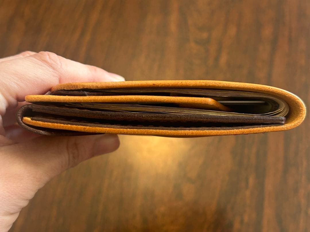 本革 ミニ財布 コンパクト財布 ハンドメイド レザー 手縫い 二つ折り　財布
