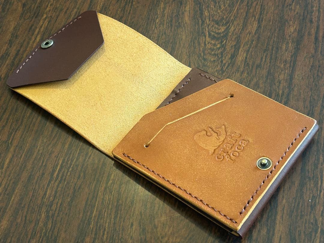本革 ミニ財布 コンパクト財布 ハンドメイド レザー 手縫い 二つ折り　財布
