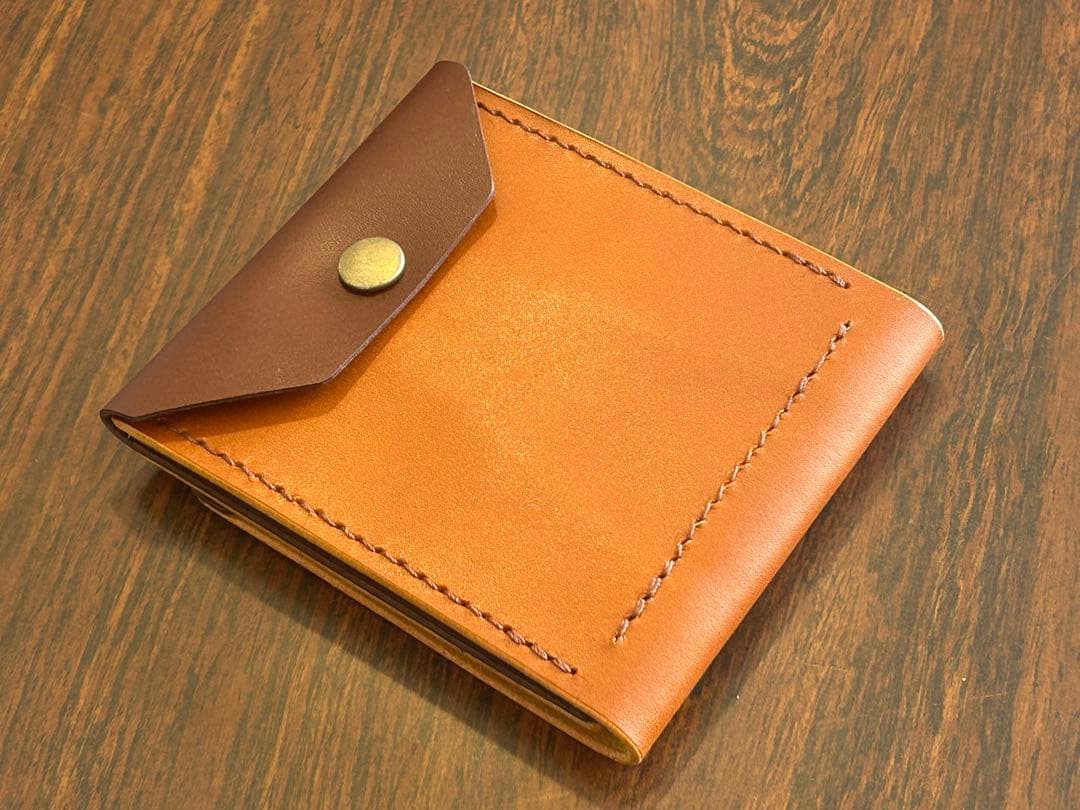 本革 ミニ財布 コンパクト財布 ハンドメイド レザー 手縫い 二つ折り　財布