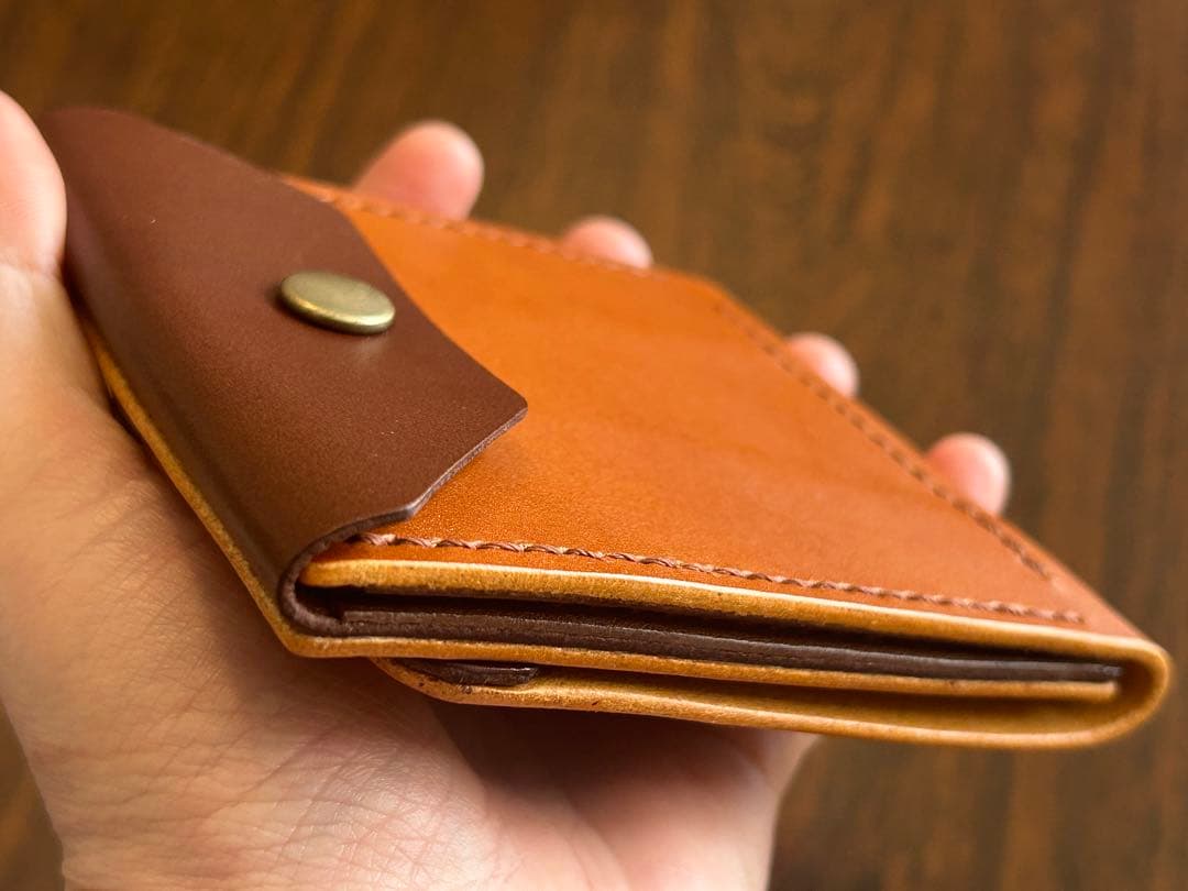 本革 ミニ財布 コンパクト財布 ハンドメイド レザー 手縫い 二つ折り　財布