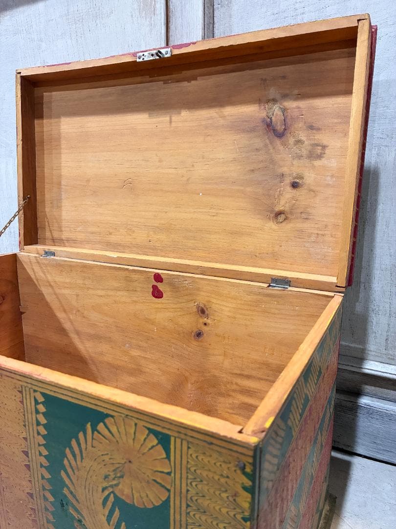 Vintage　木製チェスト　トランク　宝箱　フォークアート　ヨーロッパ