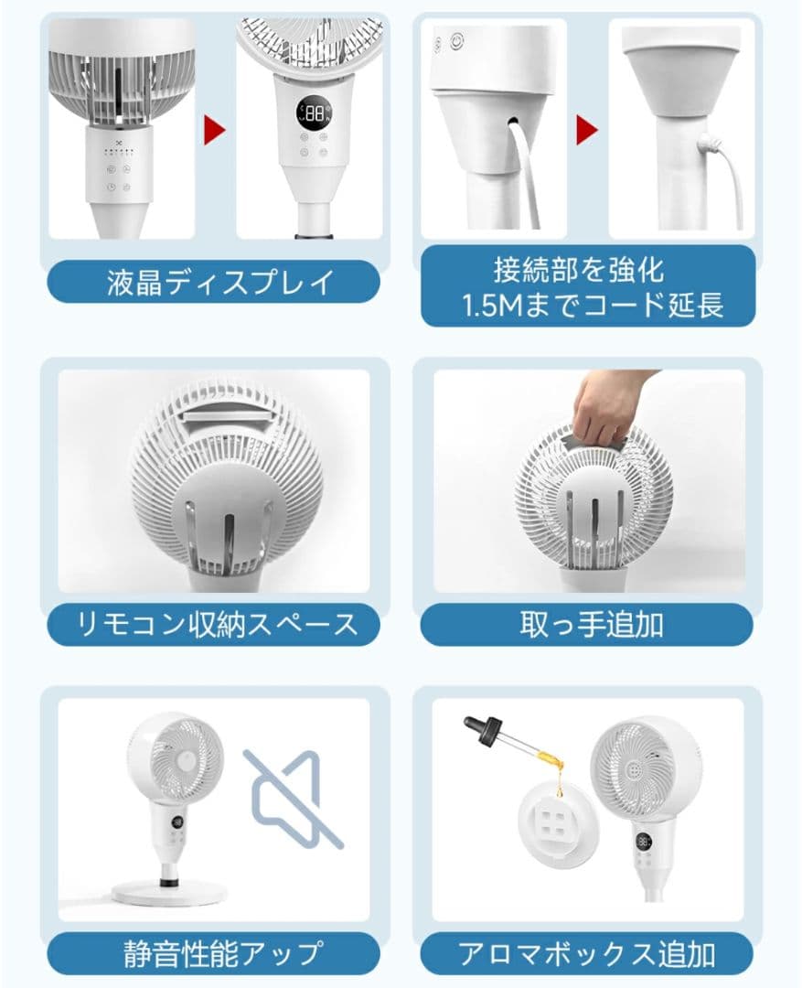 新品 サーキュレーター 軽量 DC 節電 アロマ リモコン 高さ3段階 3D送風