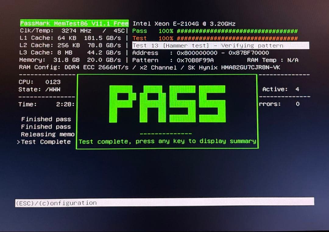 SKHYNIX DDR4 2666 ECC Unbuffered 16GBx2枚