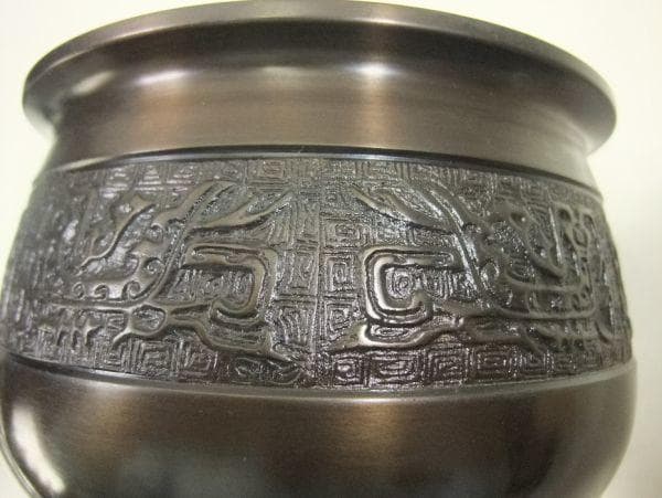 金属製彫刻装飾丸型 茶道具 銅器 建水 茶こぼし 彫刻 金属工芸 紙箱