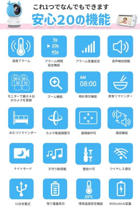 5インチ ベビーカメラ 防犯カメラ ベビーモニター ワイヤレスカメラ 双方向通話