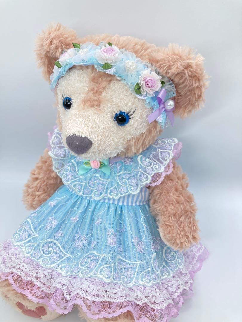 シェリーメイ　ハンドメイド　チュール　ドレス　水色ストライプ