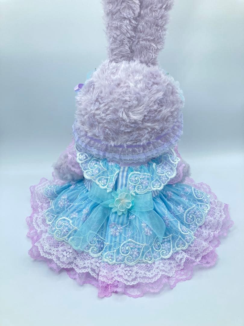 シェリーメイ　ハンドメイド　チュール　ドレス　水色ストライプ