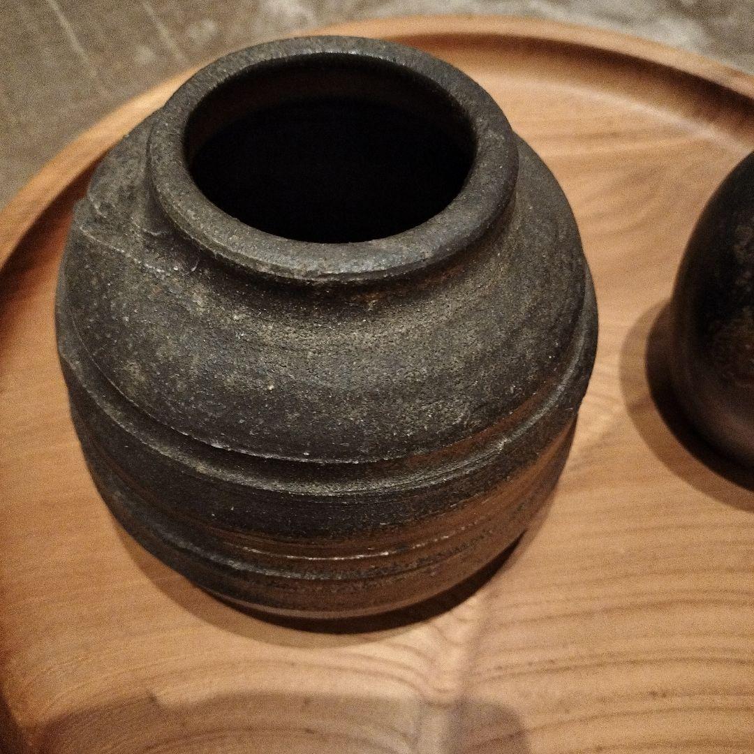 備前焼2点▶陶器の花瓶セット