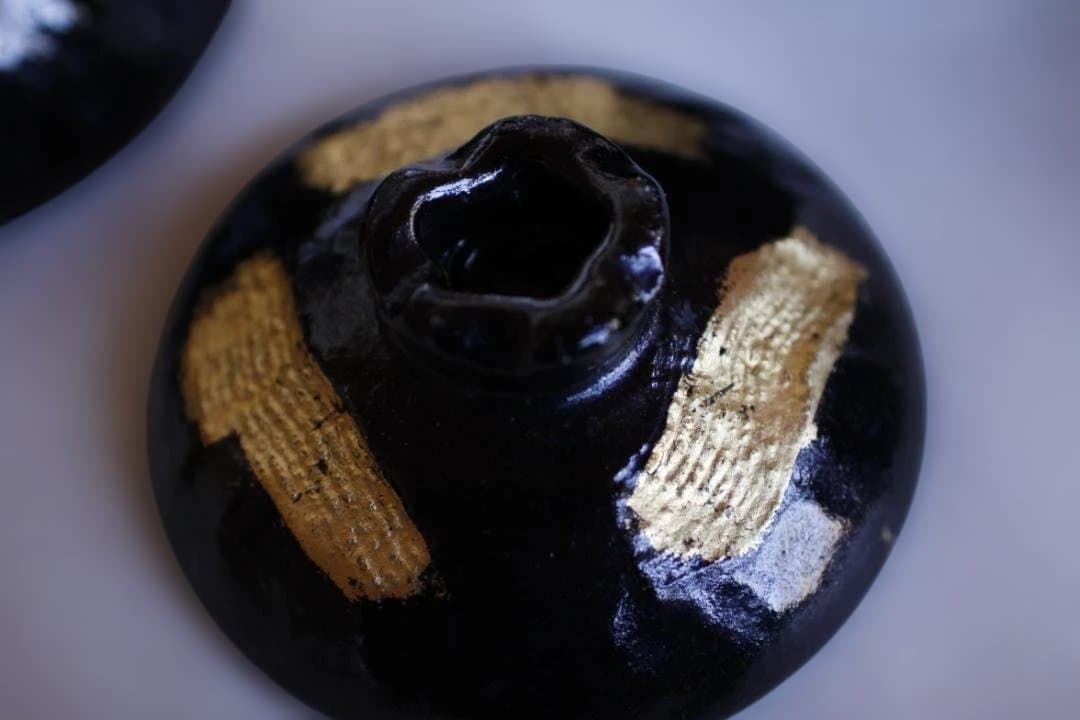 楽茶碗 黒楽　蓋　向付　向附　金箔 10客セット