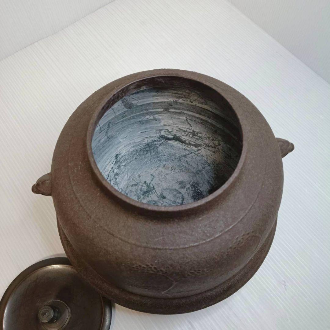 釜師 光洞作 真形羽付釜 浜松地紋 共箱 茶釜 鉄瓶 茶道具 骨董 アンティーク