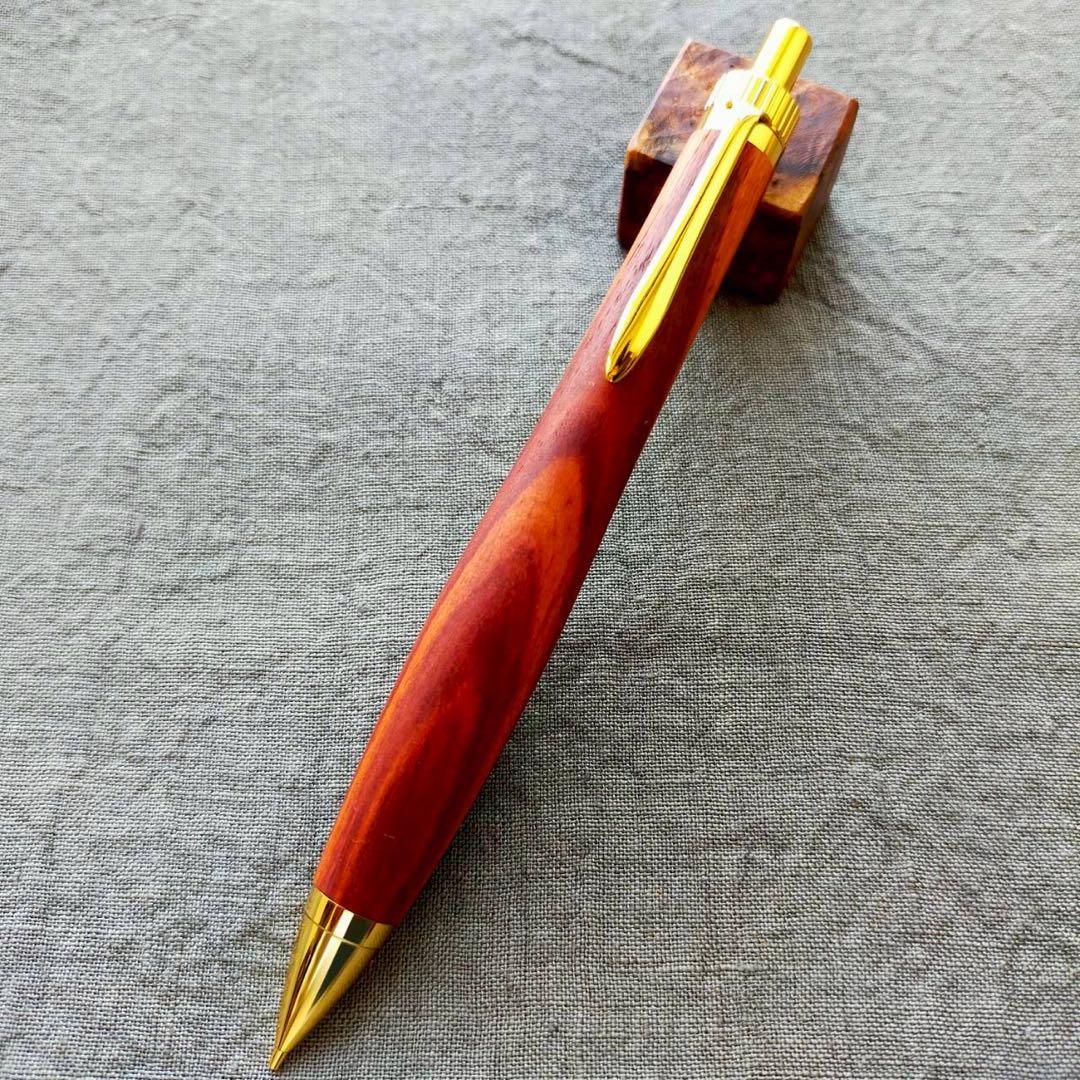 チューリップウッド　ハンドメイド　木軸シャープペン　0.5mm　天然木　ゴールド