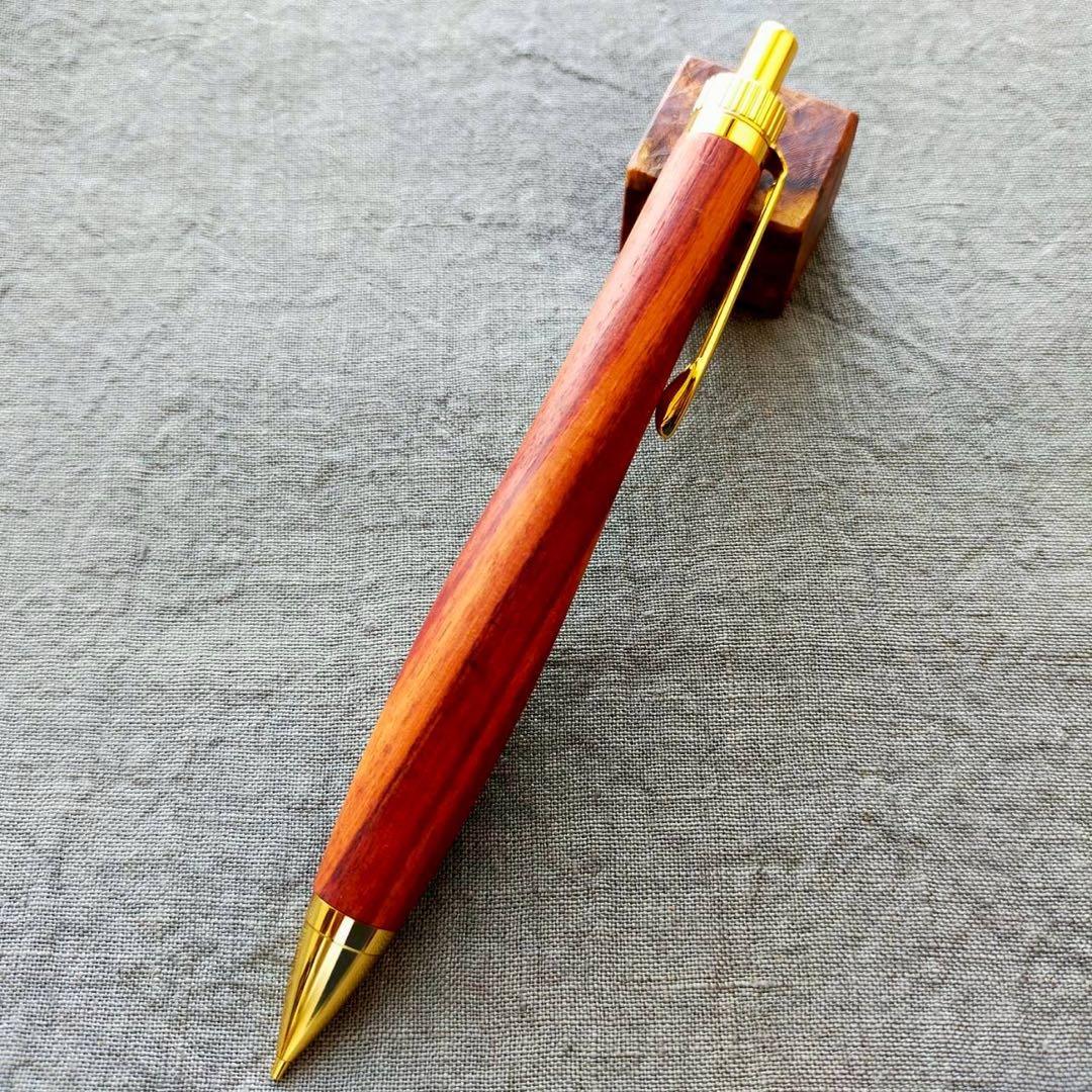 チューリップウッド　ハンドメイド　木軸シャープペン　0.5mm　天然木　ゴールド