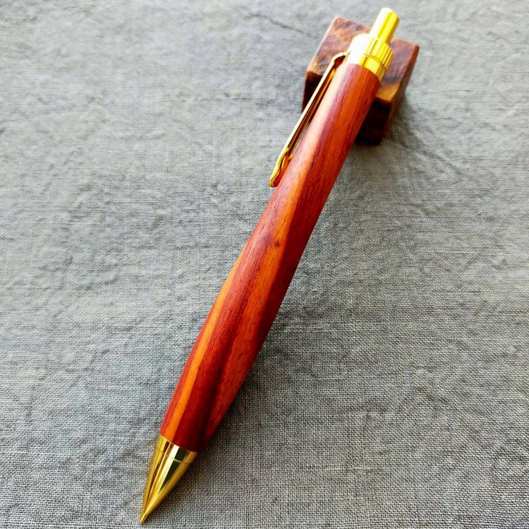 チューリップウッド　ハンドメイド　木軸シャープペン　0.5mm　天然木　ゴールド