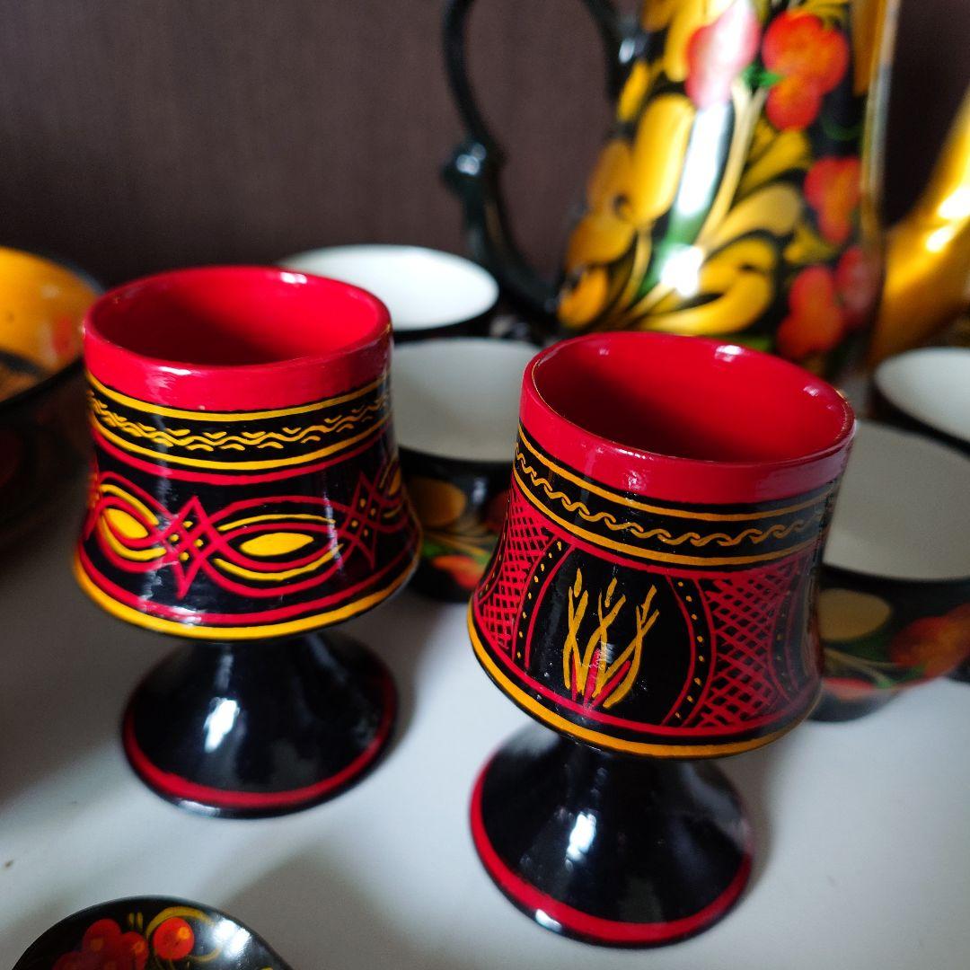 ロシア　ホフロマ塗り　花柄　豪華食器　ティーセット