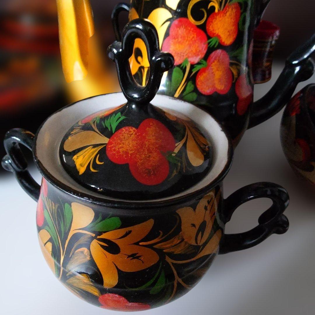 ロシア　ホフロマ塗り　花柄　豪華食器　ティーセット