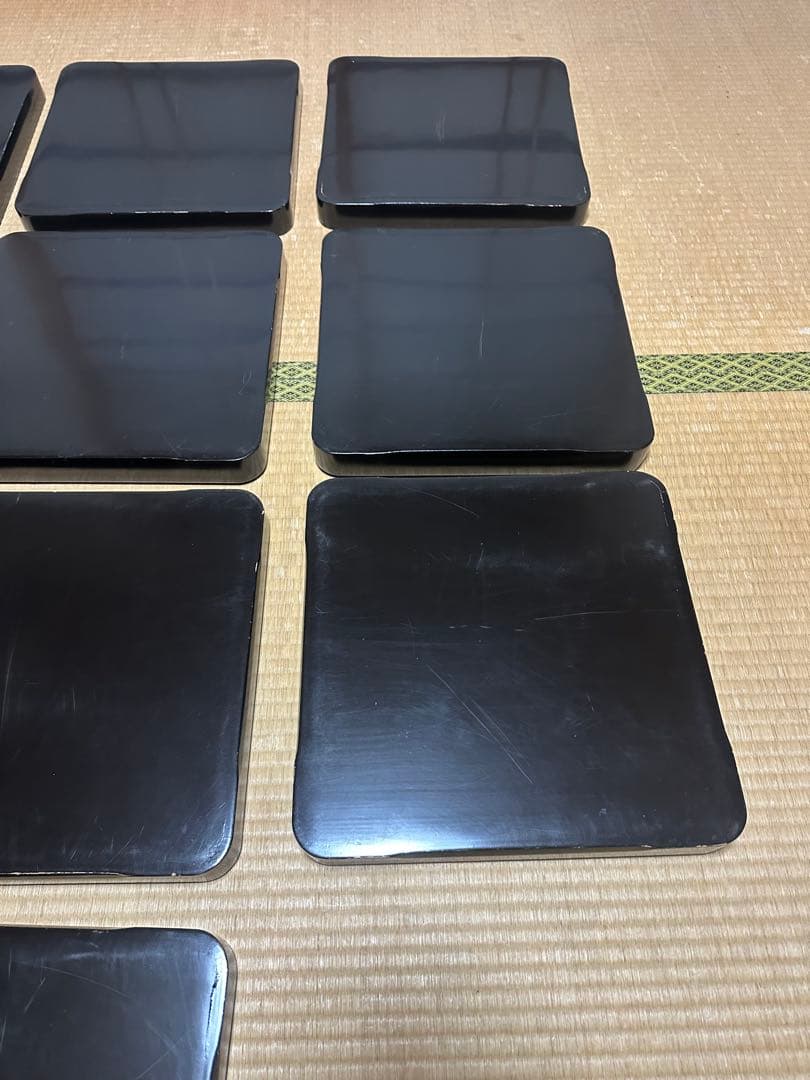 【10客セット】輪島塗 角膳 漆器 黒塗 蒔絵 鳥 花 お盆 折敷 アンティーク