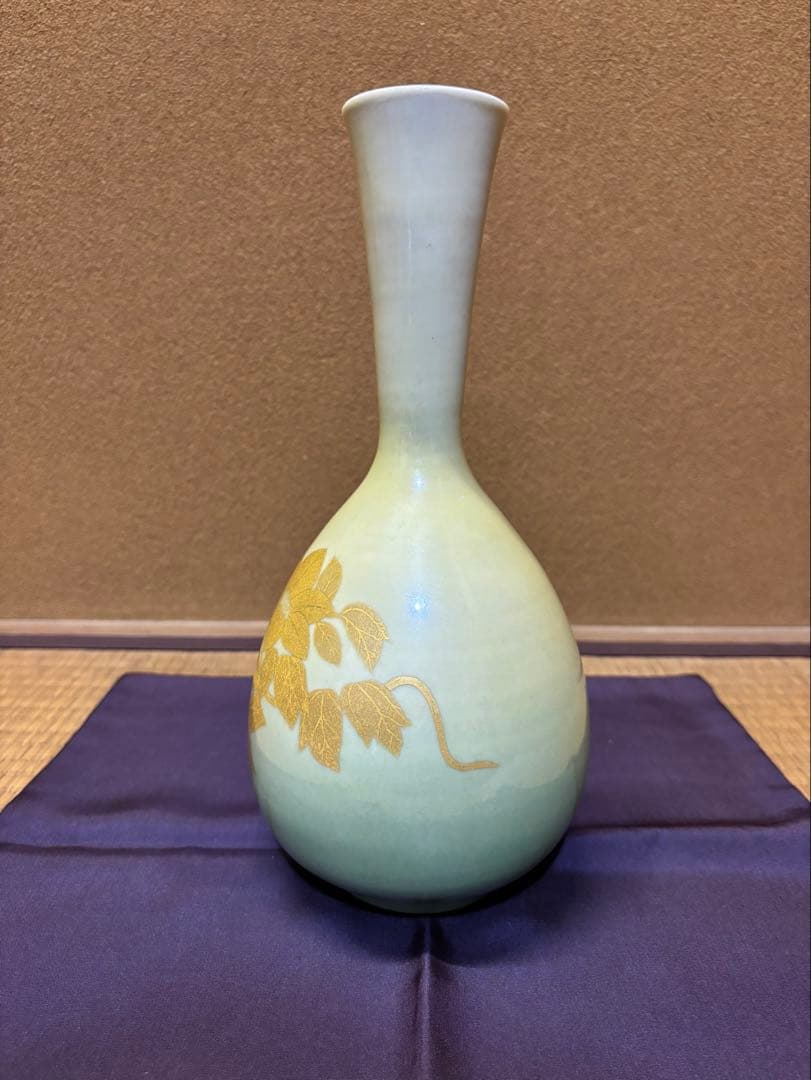 人間国宝　吉田美統　釉裏金彩芙蓉文　花瓶　花入　花器　九谷焼　高さ27.5cm