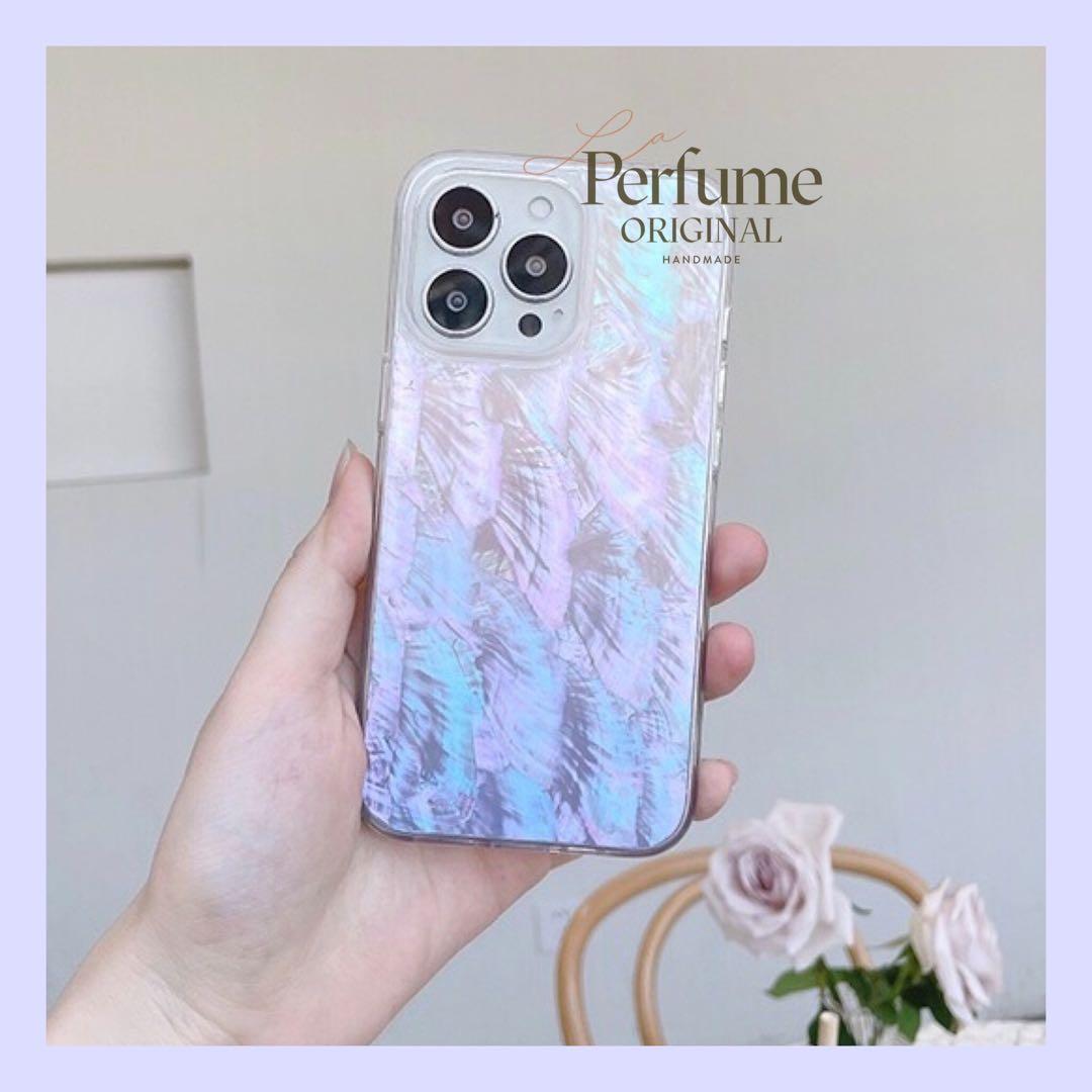 キラキラ天然シェル♡ライトパープル系 貝殻 オリジナル iPhoneカバー 夏