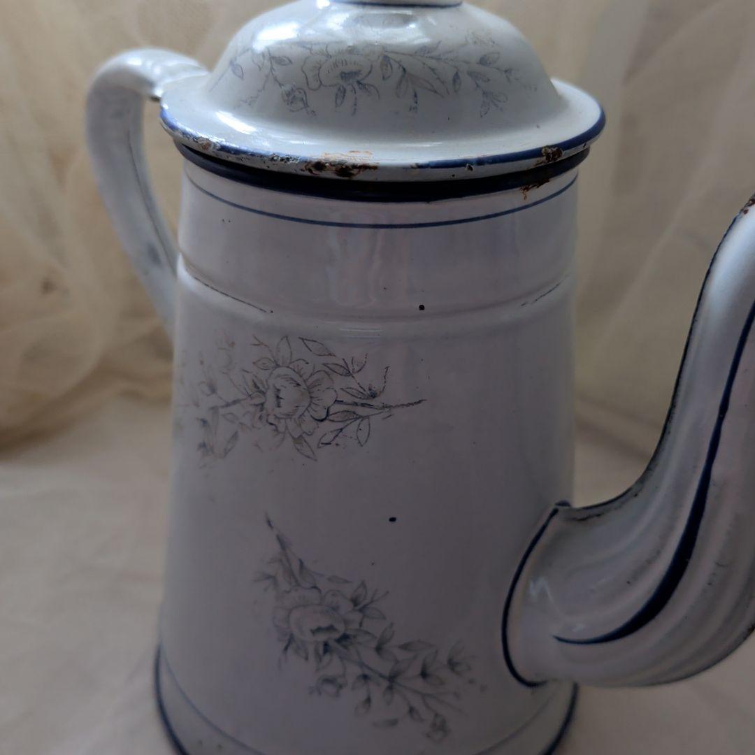 フランスアンティーク　上品な花がらのカフェティエール　エマイユ