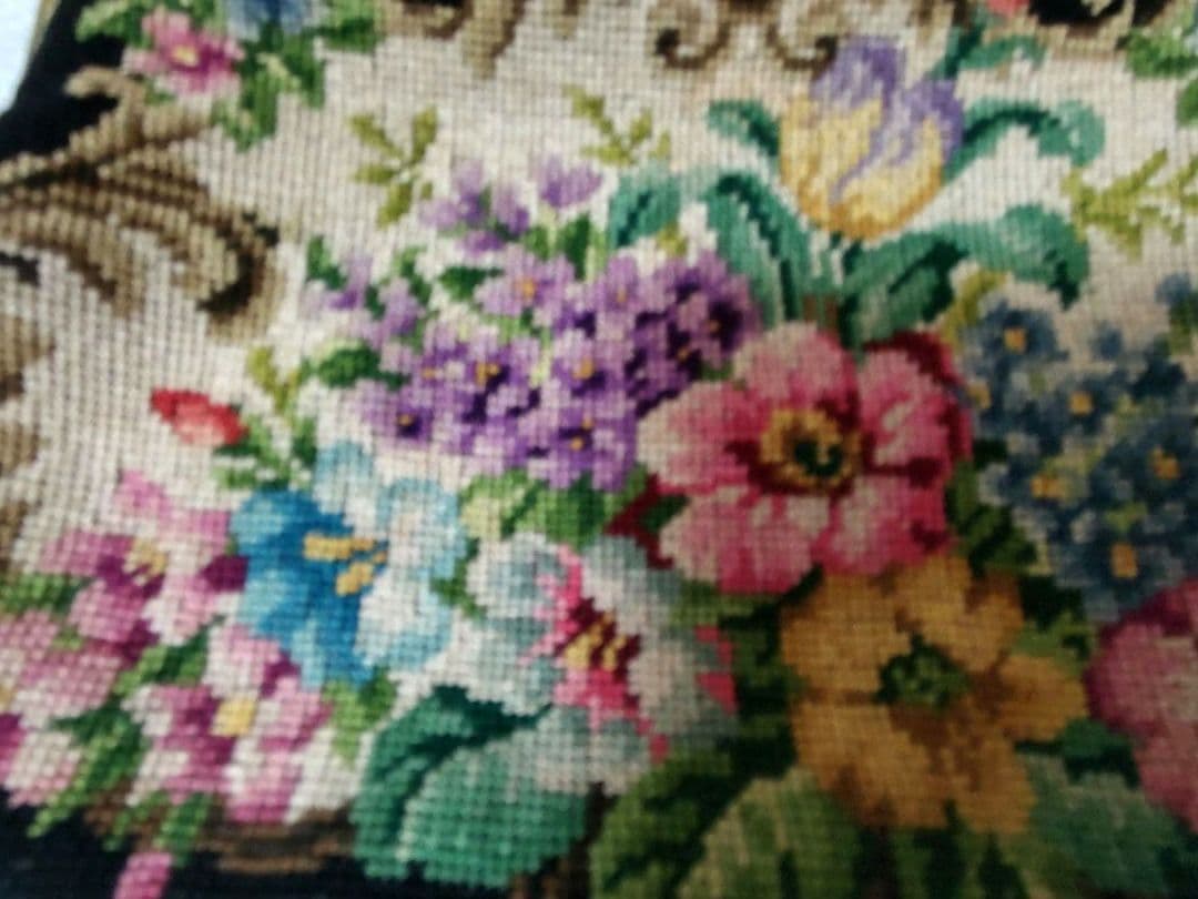 フランスアンティーク プチポワン 刺繍 ゴブラン がま口 ユーロヴィンテージ