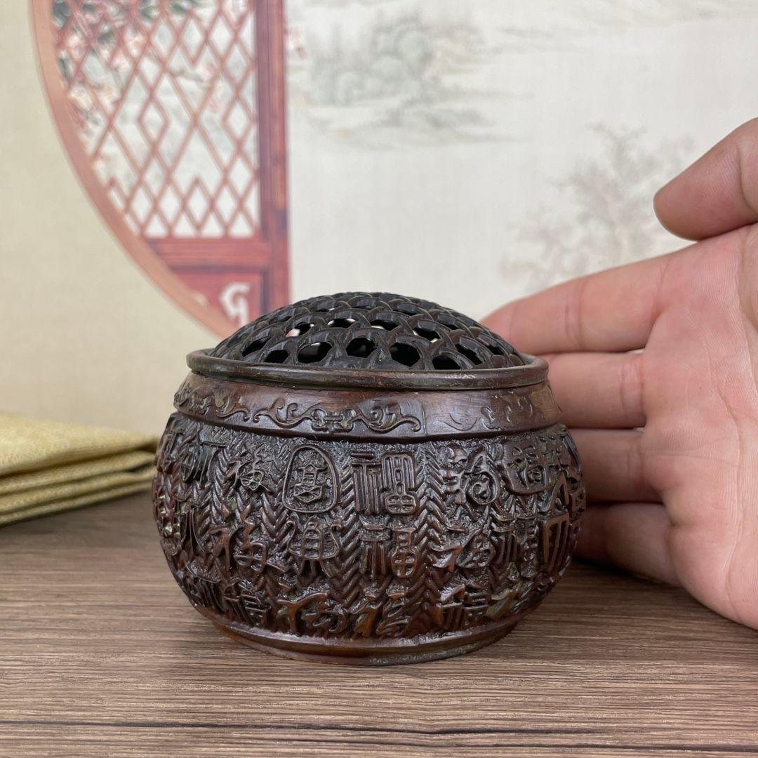 銅 細工 百福紋香炉 茶芸香道具 装飾品 工芸品 置物