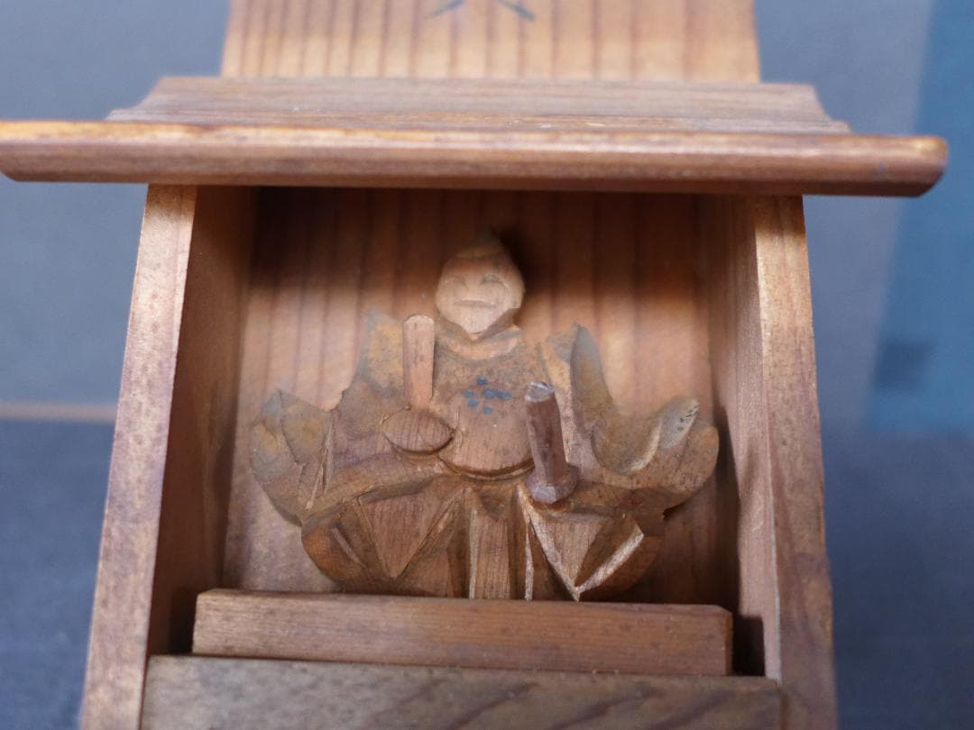 時代物　古い一刀彫り木彫　菅原道實　学問の神様　神棚風壁掛け　アンティーク　骨董