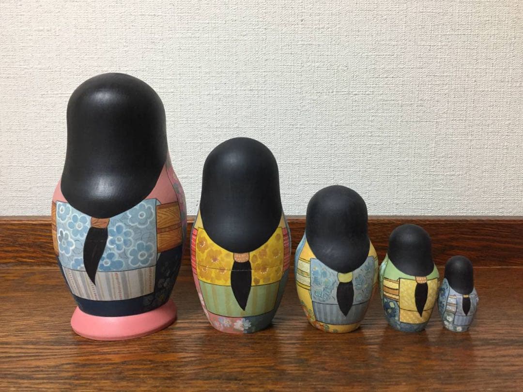 ひな祭りセール♪ロシア雑貨☆着物マトリョーシカ(5P)和風猫ボボワ作オマケ付き♪