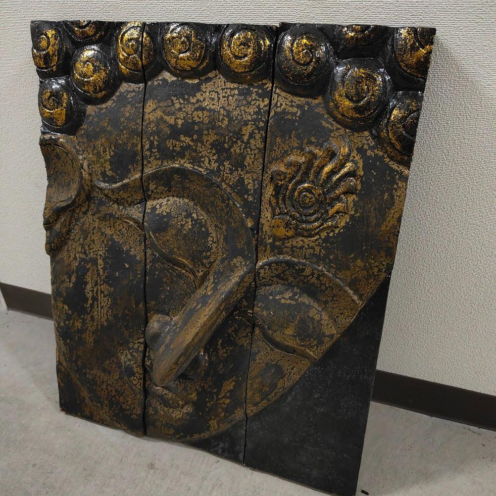 木製仏像彫刻パネル 3枚セット　仏教彫刻アート　木彫り　高さ51cm