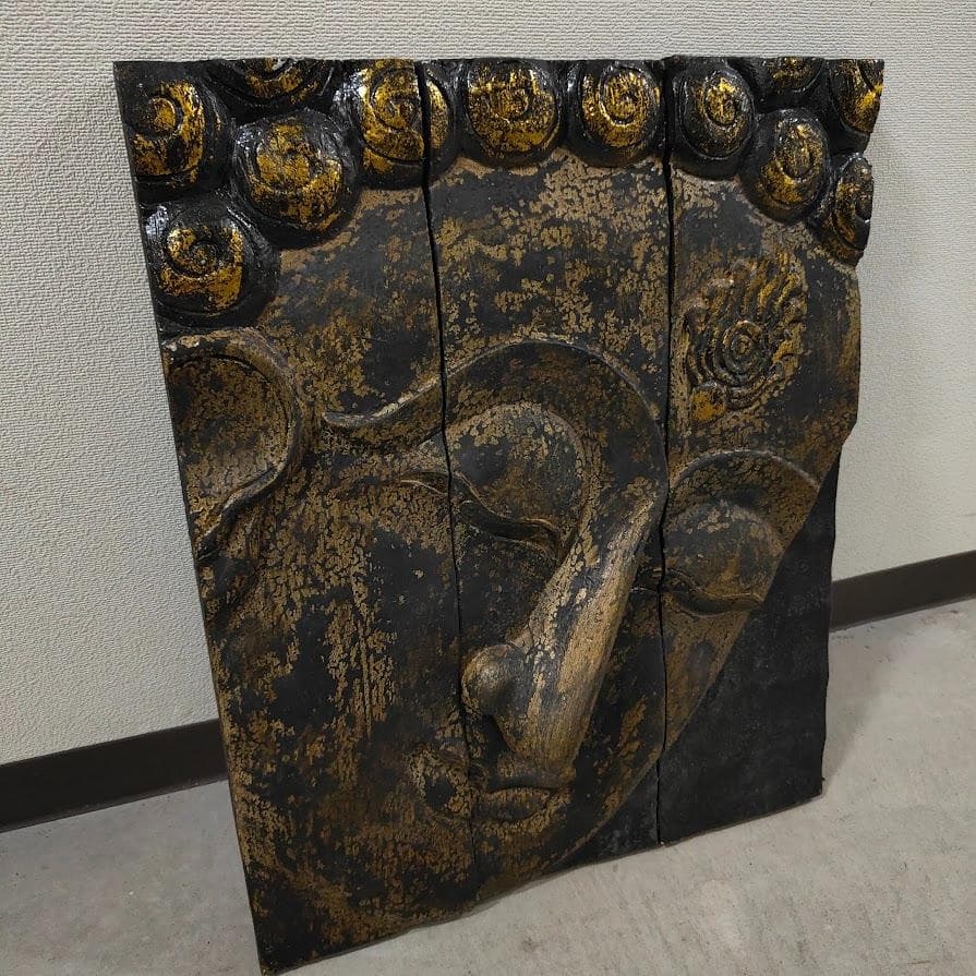 木製仏像彫刻パネル 3枚セット　仏教彫刻アート　木彫り　高さ51cm