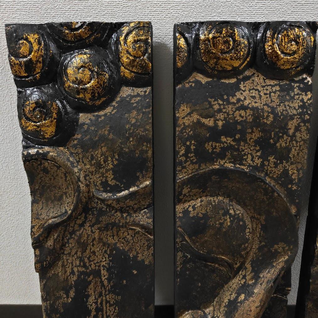 木製仏像彫刻パネル 3枚セット　仏教彫刻アート　木彫り　高さ51cm