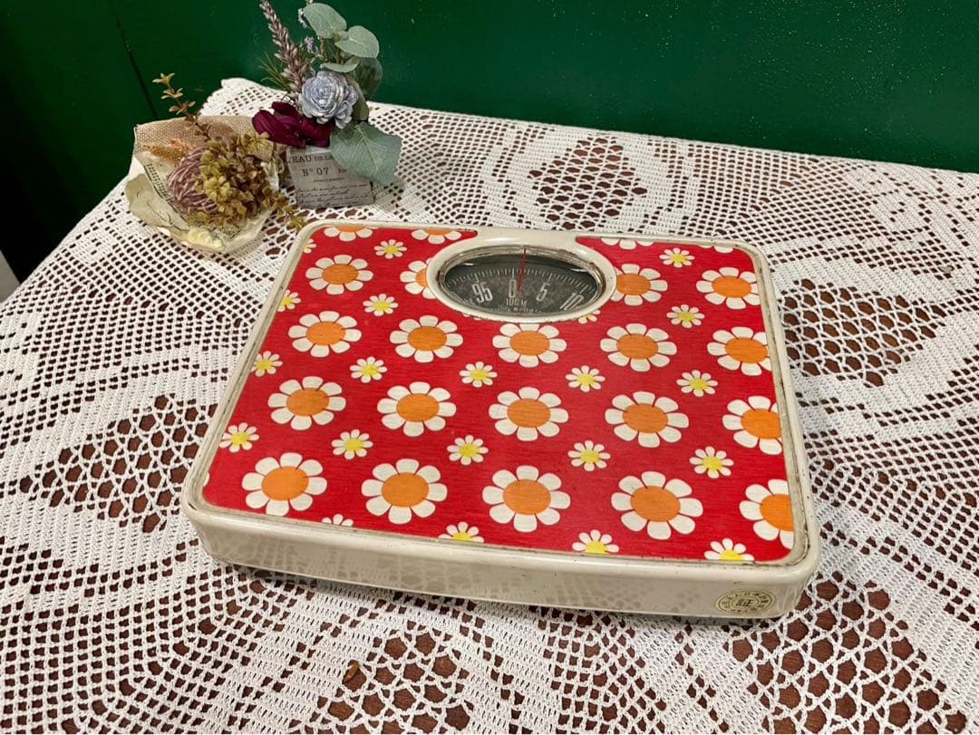 体重計 昭和レトロ ヘルスメーター 花柄 レトロポップ インテリア 当時物