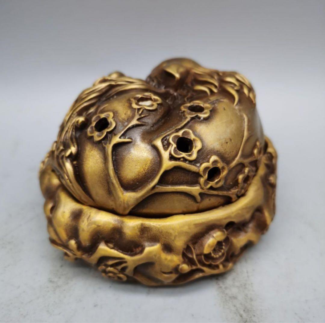銅製 梅花狐香炉 吉祥九尾狐 茶室禅意薫香炉 装飾品 工芸品 置物