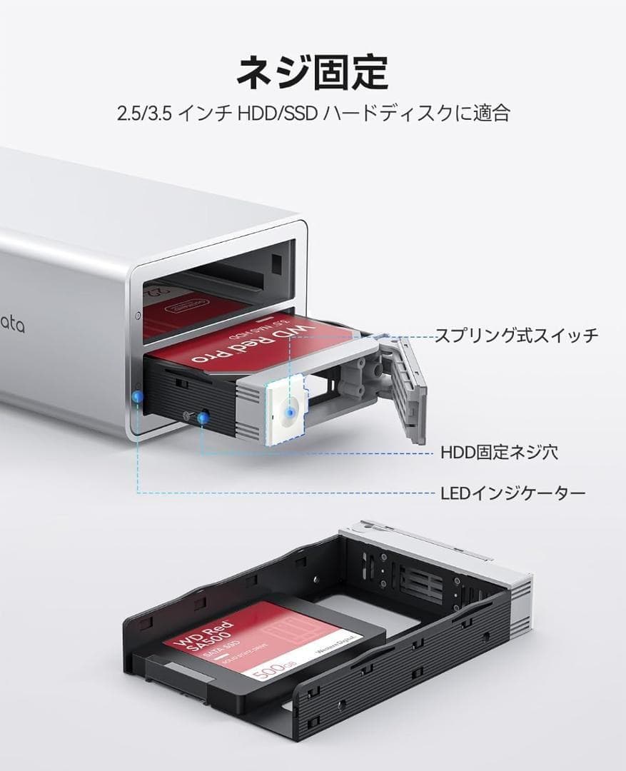 ORICO RAID機能対応HDD ケース 3.5インチ 2Bay 22TB*2