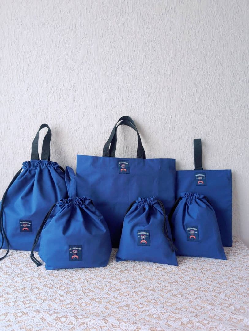 無地シンプルブルー、青、　入園入学6点セット　レッスンバッグ、体操着入れ
